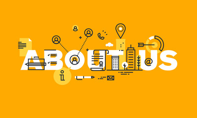 Wall Mural - thin line flat design banner for about us web page, company and personal information. modern vector 