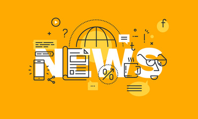 Wall Mural - thin line flat design banner for news web page, information on events, activities, recent company in