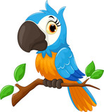 Fototapeta  - Cartoon parrot sitting on tree branch