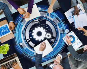 Wall Mural - technology digital network cog teamwork concept