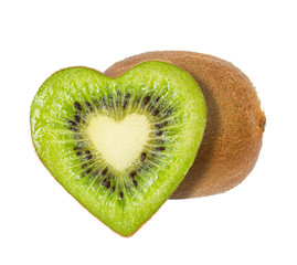 The half of the kiwi in the form of heart isolated on a white