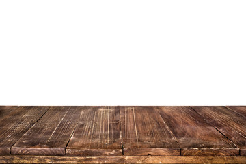 Wall Mural - empty vintage wood table top ready for your product display montage. with white background.