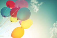Multicolor Balloons In Summer Holidays. Pastel Color Filter