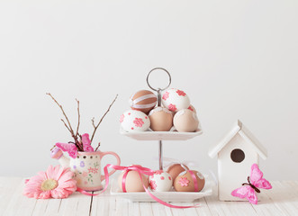 Easter decorations on a white background