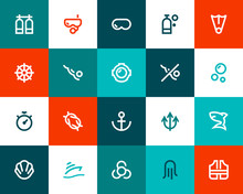 Scuba Diving Icons. Flat Style
