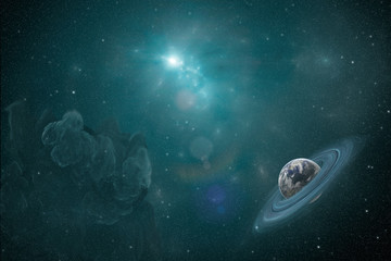 Wall Mural - astronomy scene with planet, nebula and stars in space