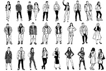 Vector Sketch Of Men And Women In Beautiful Clothes