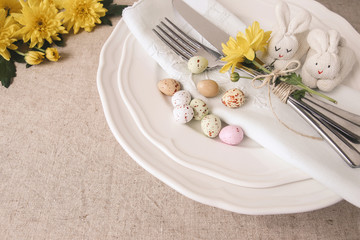 Wall Mural - Easter table setting copyspace background, selective focus,.
