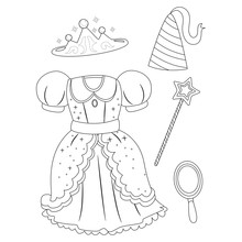 Coloring Book Outlined Princess Elements