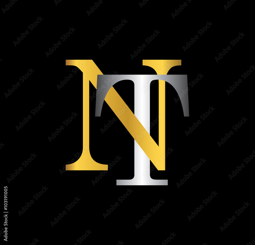 NT initial letter with gold and silver Stock Vector | Adobe Stock