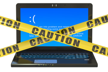 Laptop with blue error screen