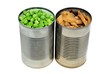 Canned peas and mushrooms on a white background