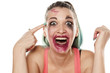 crazy and smiling young woman with smeared makeup