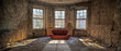 canvas print picture - nostalgischer Raum mit roter Couch 