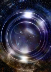 Aufkleber - Light circle and cosmic space. Original painting collage.