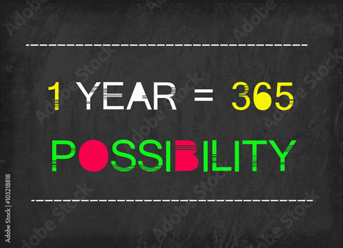 Fényképezés 1 year = 365 possibility word on blackboard