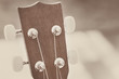 Head stock of wood guitar with selective focus, Sepia vintage tone