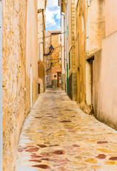 Fototapete - View of a old rustic alleyway with old paving stones and mediterranean buildings