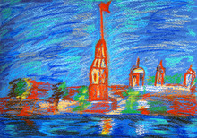Peter And Paul's Fortress In Saint-Petersburg, Russia. Pastels Drawing.