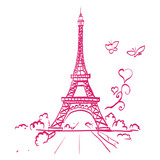 Fototapeta Miasta - Eiffel tower romantic heart frame vector illustration