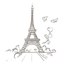 Eiffel Tower Romantic Heart Frame Vector Illustration