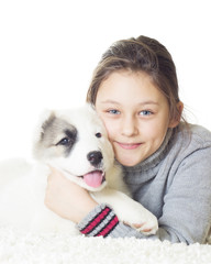 Canvas Print - child and puppy Shepherd