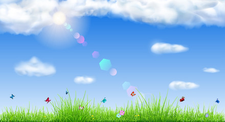 Spring background with green grass