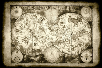 Wall Mural - antique astrology chart in sepia tonality