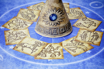 Wall Mural - classic cards with all signs of the zodiac placed in a circle