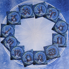 Wall Mural - classic cards with all signs of the zodiac placed in a circle