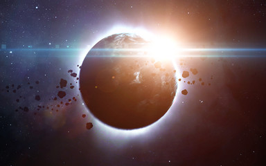 solar eclipse above a nebula. elements of this image furnished by nasa