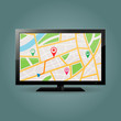 GPS map on TV screen, vector illustration