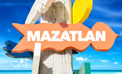 Wall Mural - Mazatlan welcome sign with beach