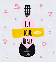 Wall Mural - Colorful typographic motivational poster for music schools and institutions. Heart sings. Vector