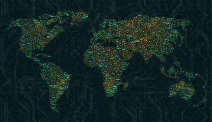 Wall Mural - World map represented by lines of digital connections. Image concept of a digital world.