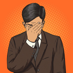 Wall Mural - Businessman with facepalm gesture pop art vector