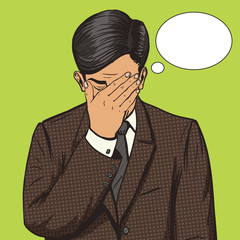 Wall Mural - Businessman with facepalm gesture pop art vector