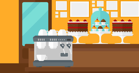 Sticker - Background of bakery with pastry and coffee maker.