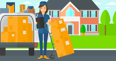 Wall Mural - Woman delivering boxes.