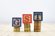 © Mohamad Zaki - GST concept with wooden blocks on stacked of coins against white background