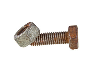 Poster - Old rusty bolt and screw-nut isolated on white background