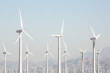Windmill - Turbine Farm In California. Clean Power Generation Closeup Of Windmills - Turbines Near Palm Springs, California. 