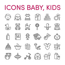 Kids Baby Icons Black And White Line
