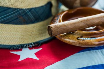 Wall Mural - Panama hat on Cuban flag.