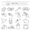 vector line magician icons.