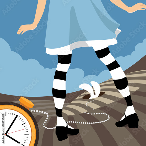 Fotomural Alice watches as the white rabbit goes down the rabbit hole