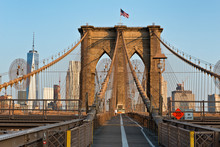 Brooklyn Bridge With Flag On Top