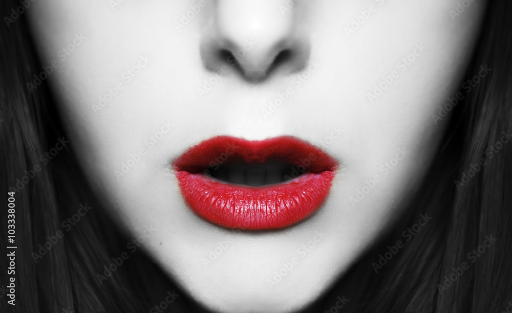 Red lipstick - obrazy, fototapety, plakaty 