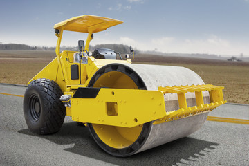 Wall Mural - Roller compactor machine on the road
