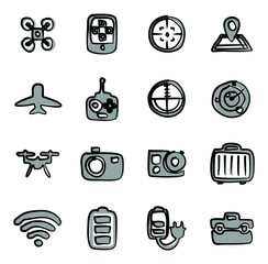 Drone Or Quadcopter Icons Freehand 2 Color